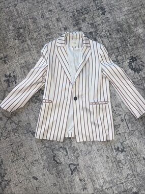Maje White Blazer with Burgundy Stripes